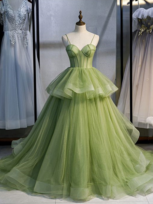 Spaghetti Long A-line Prom Gown, Green ...